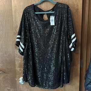 Black sequins top.